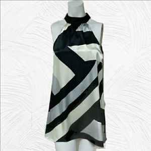 Forever 21 small retro block pattern silky halter mini dress w bow tie back